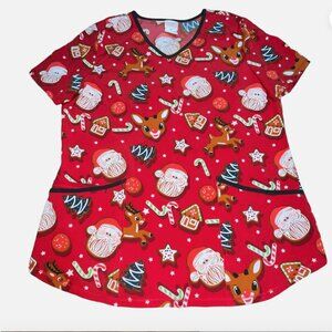 Rudolph the Red-Nosed Reindeer Womens Medium Santa Christmas Winter Scrub Top
